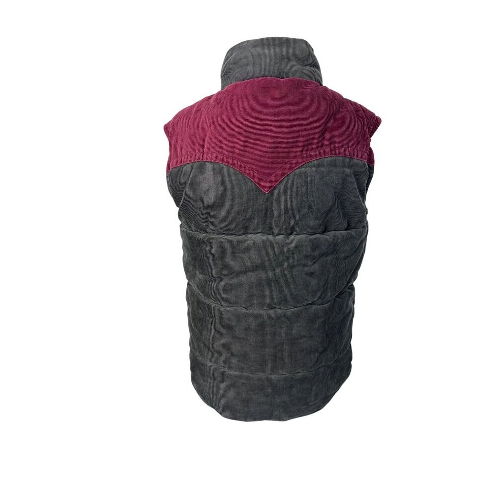 True Religion Mens M Corduroy Puffy Vest W/ Burgundy Yoke NWT Cowboy - Picture 2 of 15